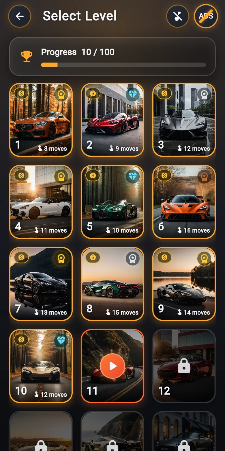 Real medals on the level select