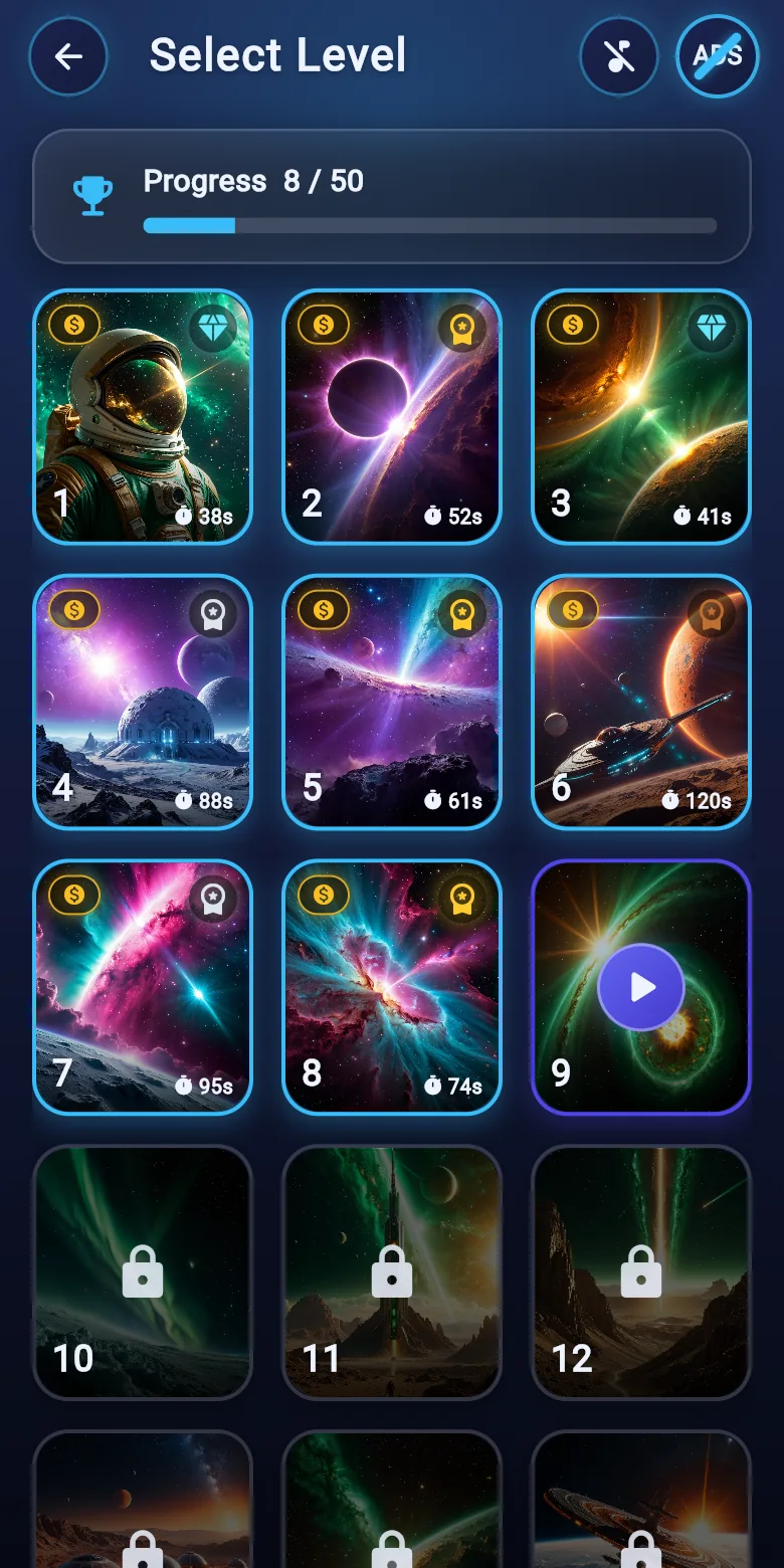 Real medals on the level select
